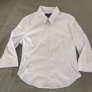 Express Women's White Stretch Button-Down Shirt (13/14)